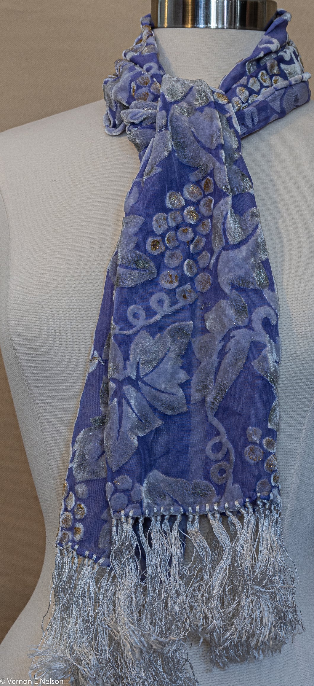 Silk Velvet Scarf  -  Know any Women Who Wine? - Blues/Lilac