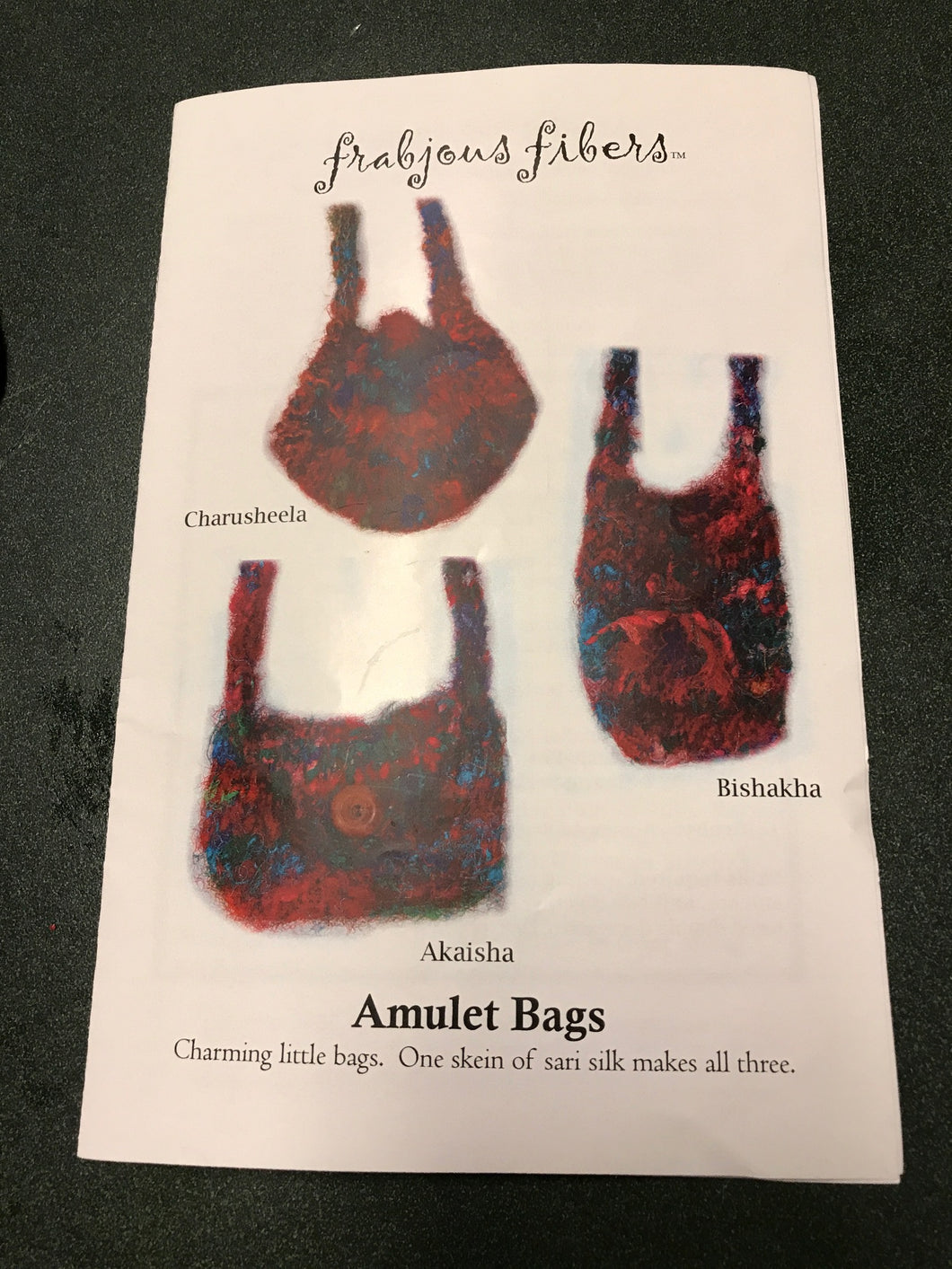 SOLD Knitting Kit -Three Amulet Bags -Handspun Vegan Yarn - Recycled Sari Cotton