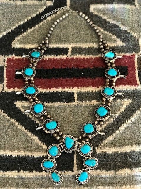 Vintage Squash Blossom Vintage Navajo 1950's Sterling Silver Turquoise  Squash Blossom Necklace - Etsy