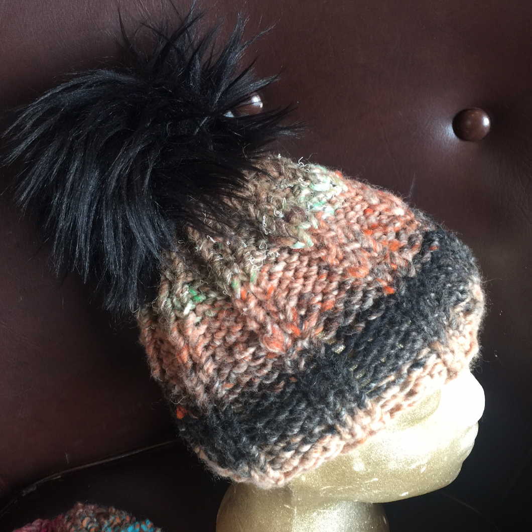 Warm Hand Knitted Wool Cap with Pom pom